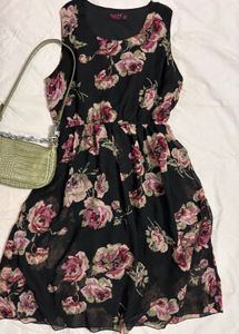 black rose print chiffon dress