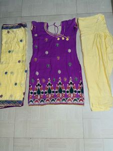 Purple &amp; Yellow Embroidered Salwar Kameez