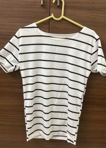 White Top With Black Stripes. Korean T Shirt