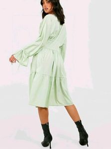 Boho Sage Green Tie-Front Midi Dress ❤️