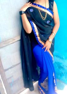 Beautiful 💙🖤 Black &amp; Blue Saree ||