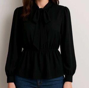 Black Tie-Neck Blouse