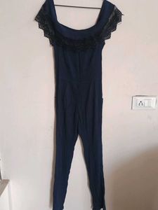 Navy Blue Ribbed Pattern Jumpsuit