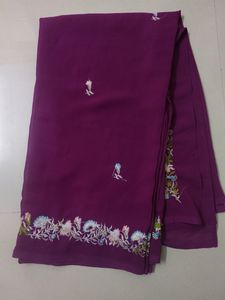 Dark Purple Hand Made Embroidery Saree