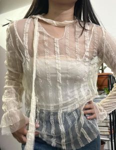 Sheer Ivory Tie Top