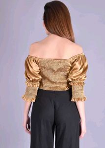 Gold Satin Off-Shoulder Top