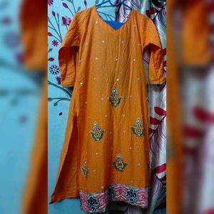 Orange Embroidered Kurti