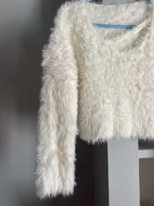 Fluffy White Cropped Sweater