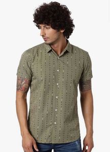 Olive Green Patterned Shirt