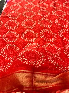 ❤️ Traditional Red Bandhej Saree with Rich Zari Bo