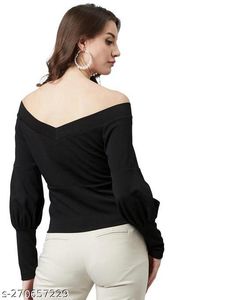 Pintrest Balloon Sleeves Black Off-Shoulder Top