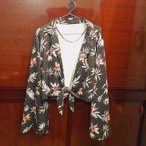 Floral bell sleeve wrap top