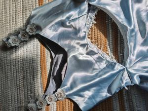 Grey Designer  Partywear Satin Gown