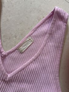 Pink Ribbed V-Neck Tank