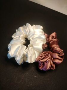Satin Scrunchie Set ( White And Pink )