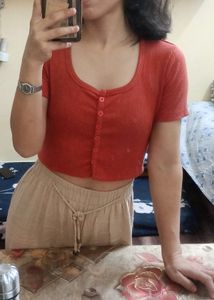 SSS Orange Button Up Crop top