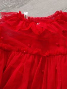 Red Tulle Long Sleeve Top