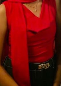 a red drape top