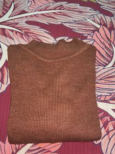 Ribbed Mock Brown Neck Top