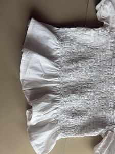 White Smocked Off-Shoulder Crop Top