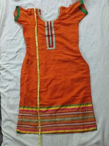 Orange Fulkari Pant Suit Set