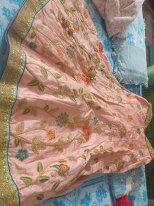 Magenta Net Dupatta with Gold Embroidery