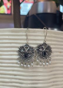 Silver Peacock Drop Earrings