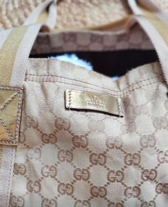 Auth  GUCCI GG Canvas Sherry Line Tote Bag