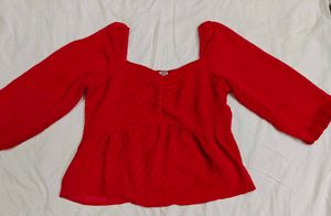 Red Sweetheart Neck Top For Women