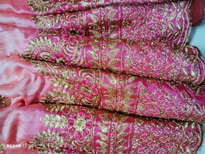 Elegant Pink &amp; Gold Embroidered Saree