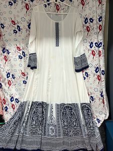 White N Blue Anarkali Kurta Dupatta