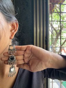 Oxidised Silver Mirror Long Dangle