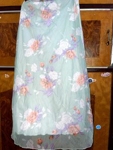 Floral Print Light Green Net Skirt With linin