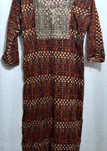 Brown Patterned Ethnic Dress