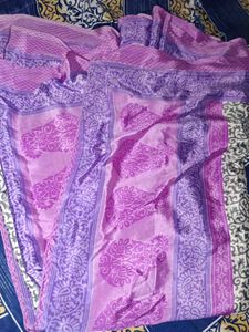 Purple &amp; Gray Printed Crape Saree