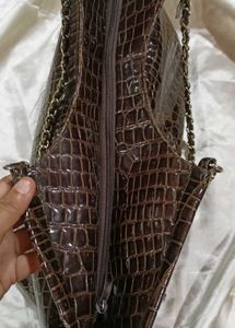 Faux Crocodile Chain Strap Tote