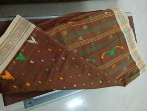Brown pure Cotton Saree with multi thread work