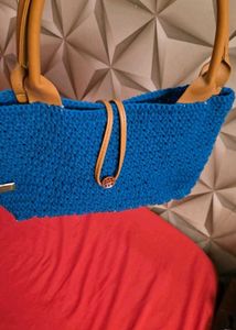 Blue Crochet Tote Bag