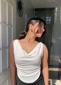 White Cowl Neck Tank Top