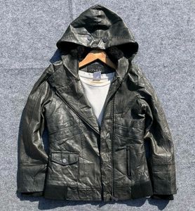 Black Leather Hooded Jacket
