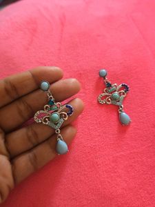 Aqua &amp; Dark Blue Combination Earrings