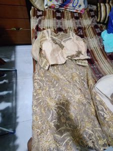 Semi stitched Elegant Gold Embroidered Lehenga Cho