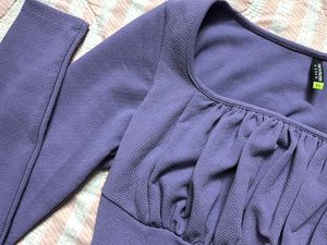 Purple Square Neck Long Sleeve Crop Top