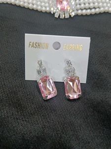 Pink Stone &amp; Pearl Necklace And Earrings Combo