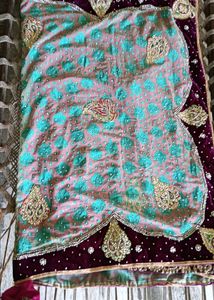 Heavy Women Cyan And Pink StoneWork Saree