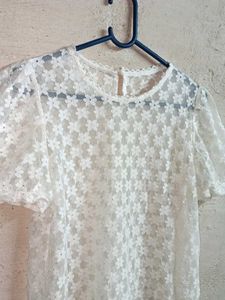 See-through Floral Lace Top White