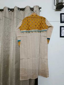 Elegant Beige Printed Kurta yellow and red