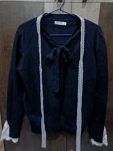 Chic Black Tie Neck Top