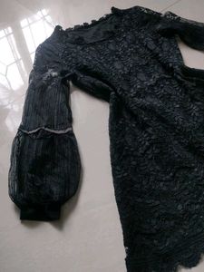 Korean Lace Balloon Sleeve Mini Dress