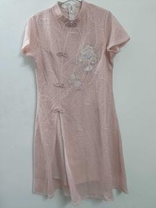 Pink Embroidered Cheongsam Dress